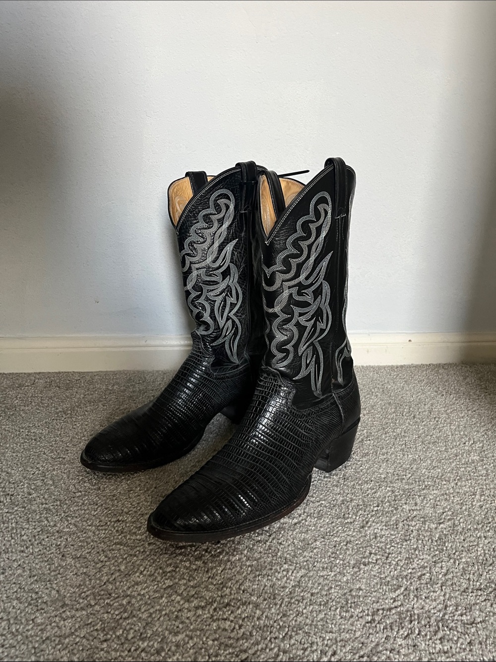 Justin Cowboy Boots Style 2092 Black Lizard Exotic Men’s Size 11